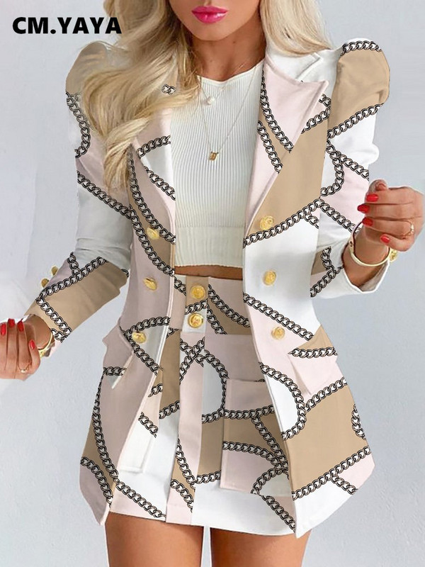 CM.YAYA valge ülikond naiste bleiserite komplekt pika varrukaga bleiserid A-line miniseelik, kaks 2-osalist komplekti, ülikonnakomplektid Conjunto Femenino