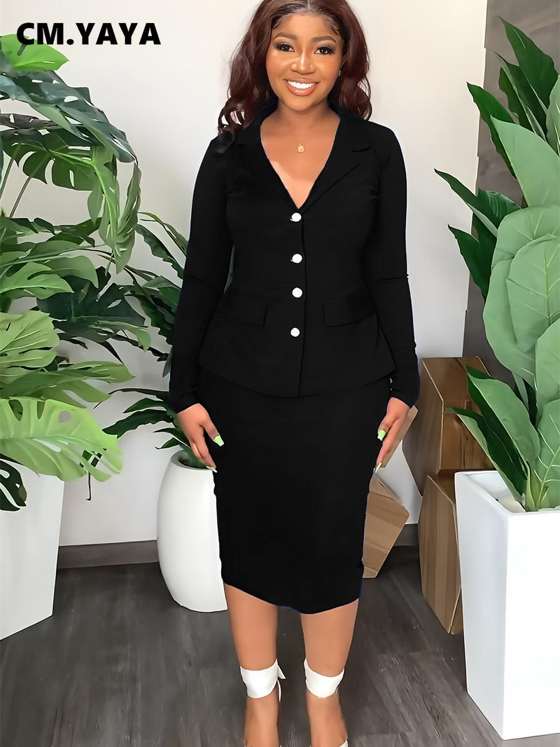CM.YAYA Blazer odijelo za žene Midi suknja do koljena Odijelo za uredske dame Elegantna 2-dijelna odjeća INS moda Nova jesen zima
