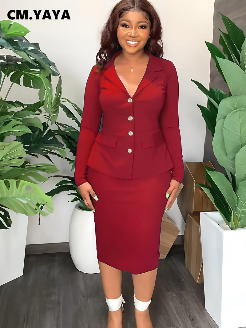 CM.YAYA Blazer odijelo za žene Midi suknja do koljena Odijelo za uredske dame Elegantna 2-dijelna odjeća INS moda Nova jesen zima