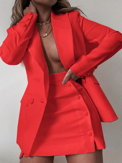 CM.YAYA INS Fashion γυναικεία μπλέιζερ κοστούμι και μίντι φούστα με κουμπιά OL Vintage σετ δύο τεμαχίων