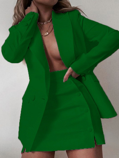 CM.YAYA INS Fashion γυναικεία μπλέιζερ κοστούμι και μίντι φούστα με κουμπιά OL Vintage σετ δύο τεμαχίων