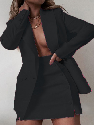 CM.YAYA INS Fashion γυναικεία μπλέιζερ κοστούμι και μίντι φούστα με κουμπιά OL Vintage σετ δύο τεμαχίων