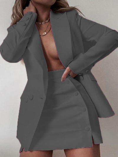 CM.YAYA INS Fashion γυναικεία μπλέιζερ κοστούμι και μίντι φούστα με κουμπιά OL Vintage σετ δύο τεμαχίων