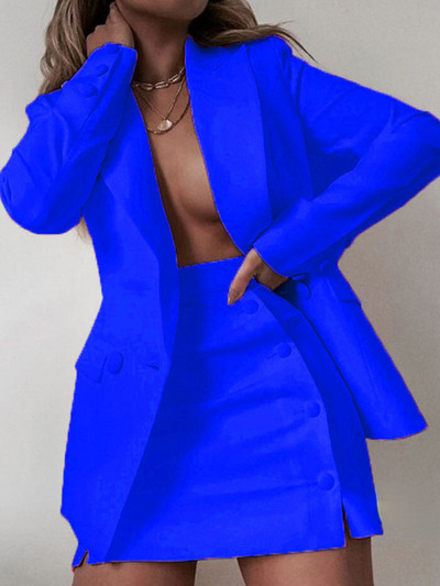 CM.YAYA INS Fashion γυναικεία μπλέιζερ κοστούμι και μίντι φούστα με κουμπιά OL Vintage σετ δύο τεμαχίων