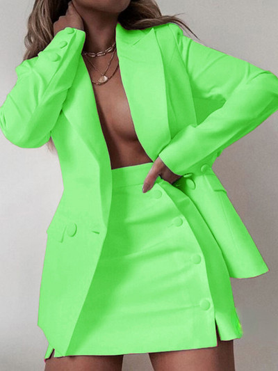 CM.YAYA INS Fashion γυναικεία μπλέιζερ κοστούμι και μίντι φούστα με κουμπιά OL Vintage σετ δύο τεμαχίων