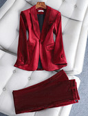 Μακρυμάνικο γυναικείο φθινοπωρινό χειμερινό παντελόνι Γυναικείο επίσημο επαγγελματικό φόρεμα 2 τεμαχίων σετ πράσινο σακάκι κρασιού Μπλέιζερ και παντελόνι
