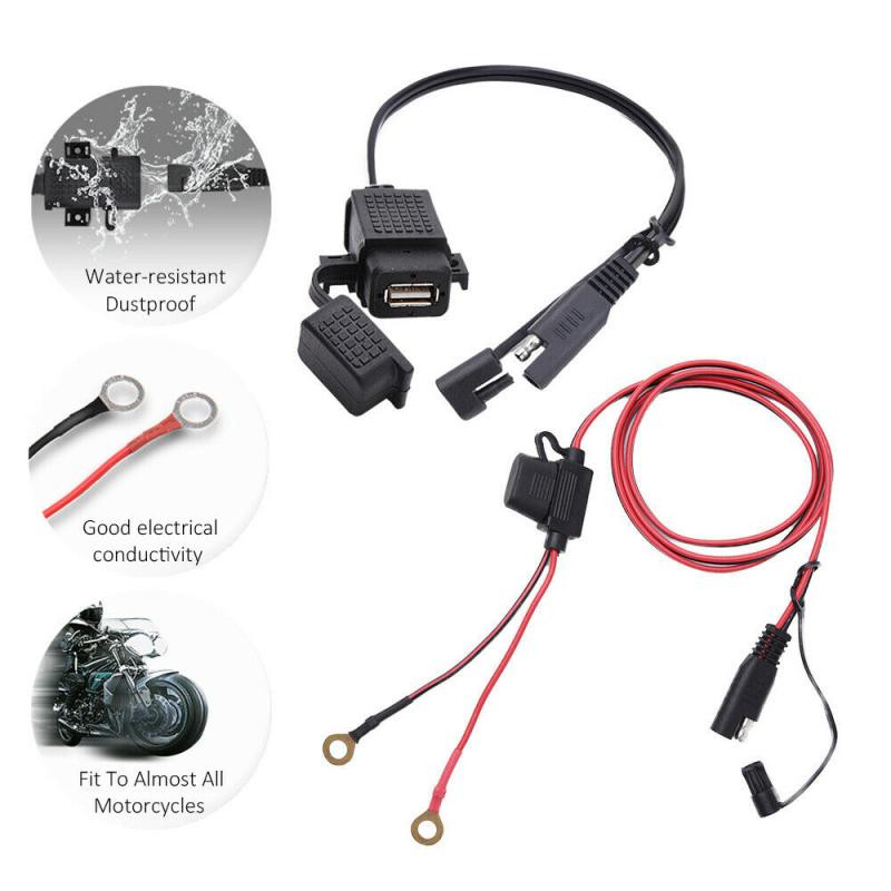 Adaptor cablu DIY SAE la USB Încărcător USB rezistent la apă Port rapid 5V 2.1A cu siguranță în linie pentru motocicletă telefon mobil tabletă GPS