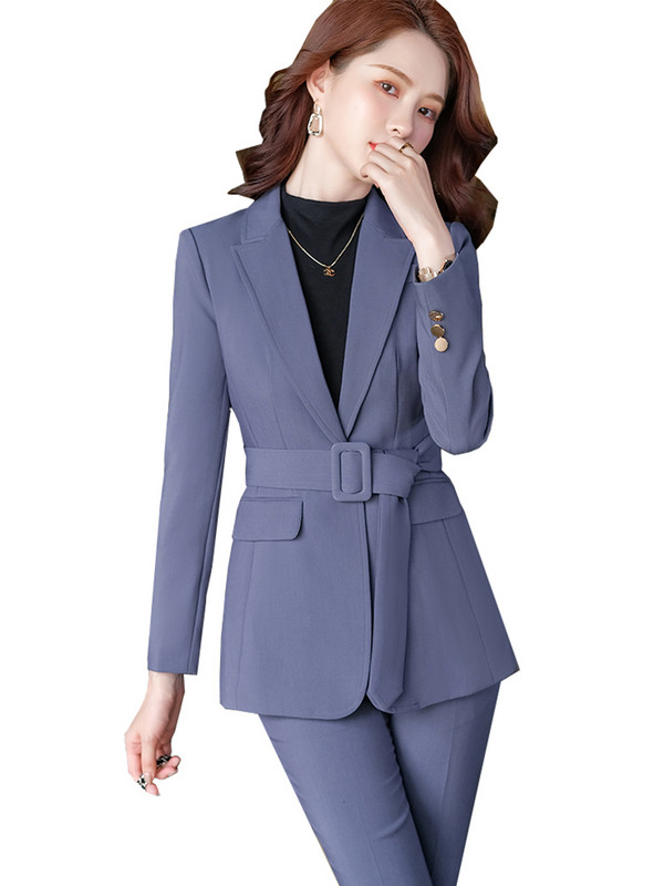 Kaki sivo ljubičasto tamnozeleno žensko odijelo s hlačama Uredski ženski uski set od 2 komada Ženska radna odjeća Blazer i hlače