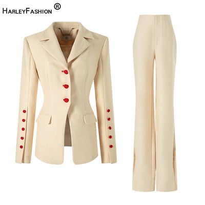 Elegant Designer Toamna Formal Business Pantaloni Costum Femei Runway Trim Blazer Sets Top Quality