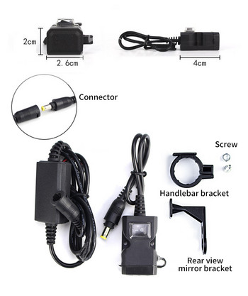 Двойно USB зарядно за мотоциклет Порт за кормило на мотоциклет 12V Водоустойчив 5V 1A 2.1A Адаптер Гнездо за захранване за мобилен телефон