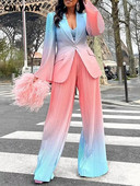 CM.YAYA Costum blazer elegant cu imprimeu în gradient pentru femei Set pantaloni largi cu pliuri largi INS Două seturi 2 piese Outfits Femme