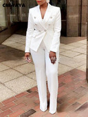 CM.YAYA Κομψή γυναικεία μπλούζα με διπλό στήθος και παντελόνι OL 2023 Δύο σετ 2 τεμαχίων