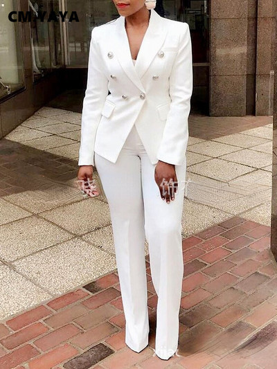 CM.YAYA Κομψή γυναικεία μπλούζα με διπλό στήθος και παντελόνι OL 2023 Δύο σετ 2 τεμαχίων