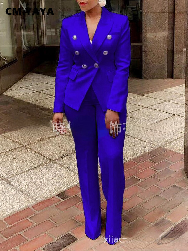 CM.YAYA Κομψή γυναικεία μπλούζα με διπλό στήθος και παντελόνι OL 2023 Δύο σετ 2 τεμαχίων