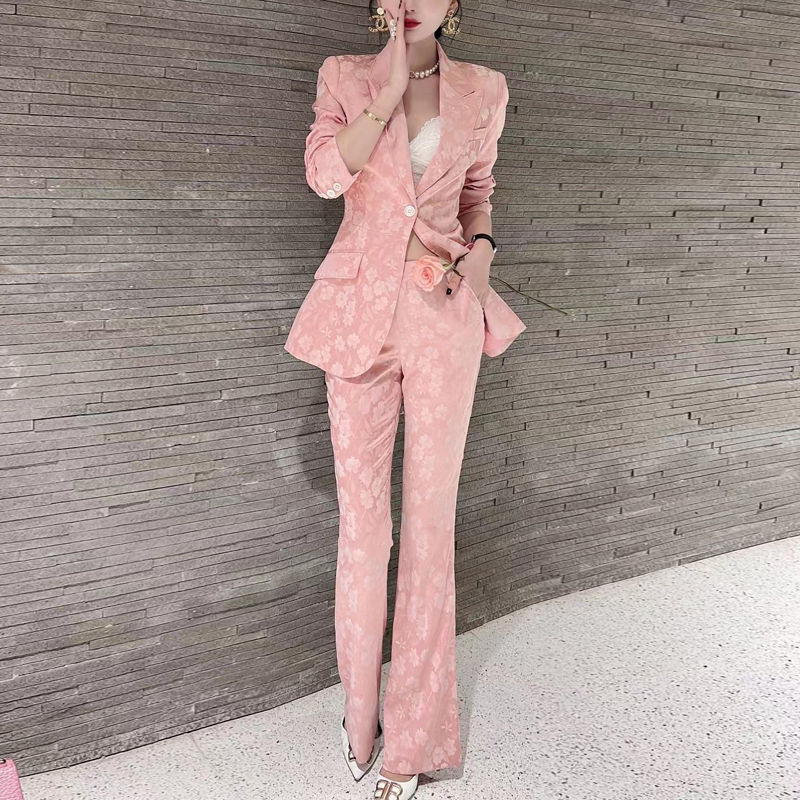 Senior κοστούμι γραφείου 2022 New Spring Fashion Body Jacquard Fashion Jacket + Παντελόνι Σετ δύο τεμαχίων για Suit Blazer Women2022