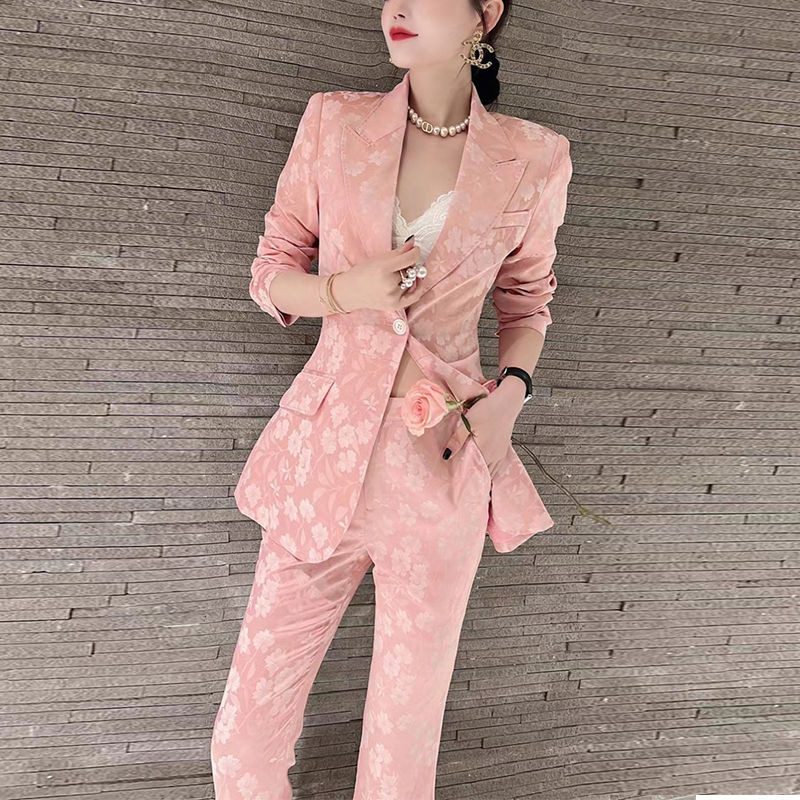 Senior κοστούμι γραφείου 2022 New Spring Fashion Body Jacquard Fashion Jacket + Παντελόνι Σετ δύο τεμαχίων για Suit Blazer Women2022