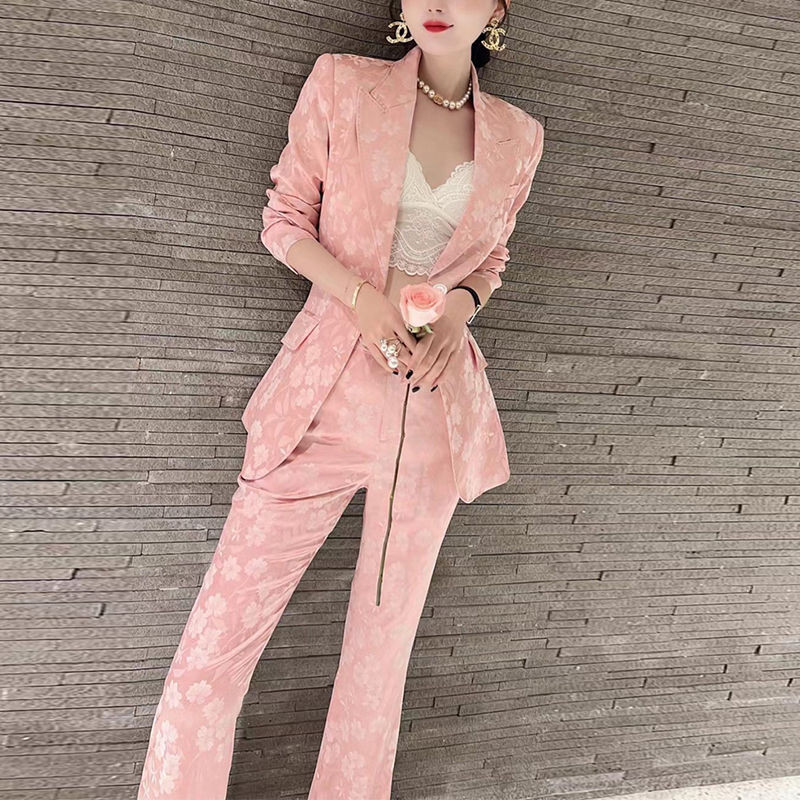 Senior κοστούμι γραφείου 2022 New Spring Fashion Body Jacquard Fashion Jacket + Παντελόνι Σετ δύο τεμαχίων για Suit Blazer Women2022