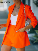 CM.YAYA rudens ziemas ielas sieviešu komplekts ar garām piedurknēm žakete un šorti, kostīms biroja dāmu treniņtērps, divdaļīgs fitnesa komplekts