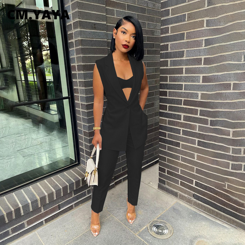 CMYAYA elegantne kontori naiste pükskostüüm 2022 suvine varrukateta bleiser, mis sobib kahe 2-osalise komplektiga naiste püksikomplektidega