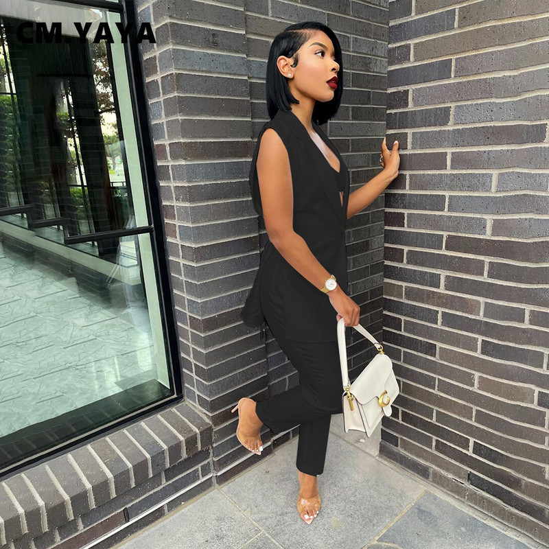 CMYAYA elegantne kontori naiste pükskostüüm 2022 suvine varrukateta bleiser, mis sobib kahe 2-osalise komplektiga naiste püksikomplektidega