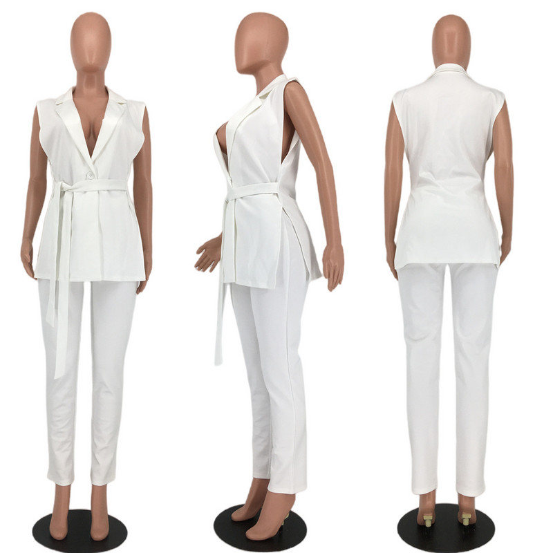 CMYAYA elegantne kontori naiste pükskostüüm 2022 suvine varrukateta bleiser, mis sobib kahe 2-osalise komplektiga naiste püksikomplektidega