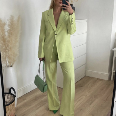 Costum blazer largi verde deschis pentru femeie, primăvară 2022, chic pentru femei, costum solid, cu pantaloni drepti, pentru dama, seturi de chibrituri supradimensionate