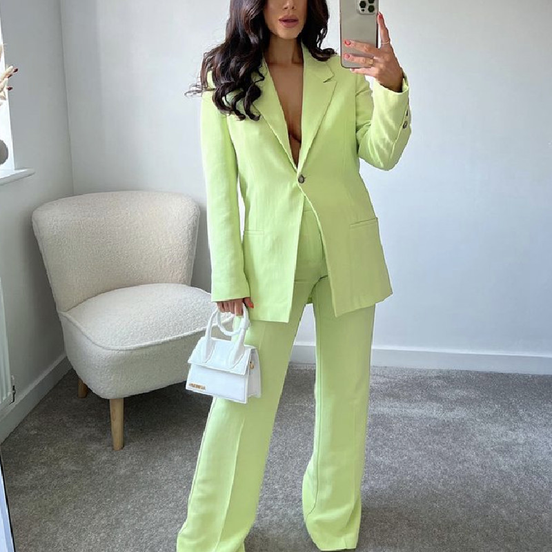 Γυναικείο κομψό ανοιχτό πράσινο φαρδύ κοστούμι blazer 2022 Ανοιξιάτικο κομψό γυναικείο μασίφ ίσιο κοστούμι γυναικείο σετ αγώνων μεγάλου μεγέθους