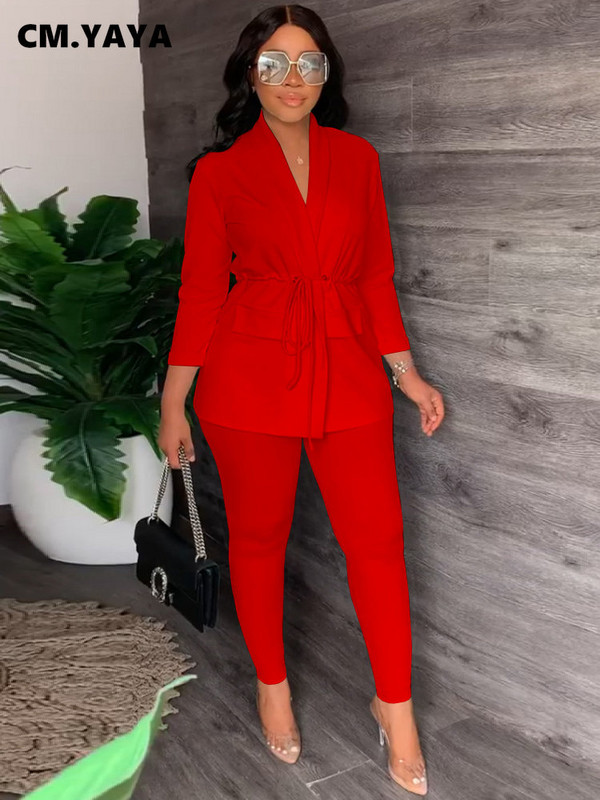 CM.YAYA Κοστούμια για γυναίκες με κορδόνι στη μέση και παντελόνι μολύβι Κοστούμι Streetwear δύο 2 τεμαχίων Γυναικεία ρούχα