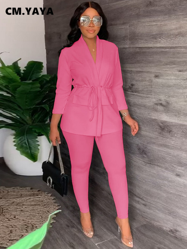 CM.YAYA Κοστούμια για γυναίκες με κορδόνι στη μέση και παντελόνι μολύβι Κοστούμι Streetwear δύο 2 τεμαχίων Γυναικεία ρούχα