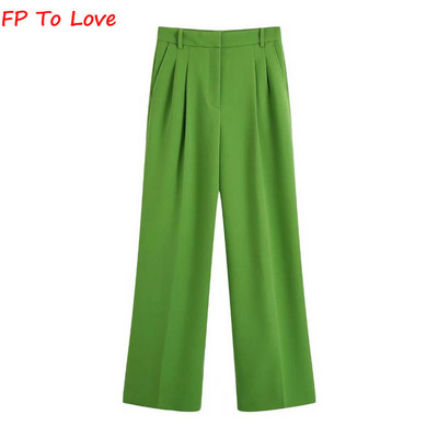 FP To Love Woman, oliivivärvi bleiserid erkrohelised laia säärega püksid 2022SS kevad-sügissuvised püksid, kaherealised komplektid