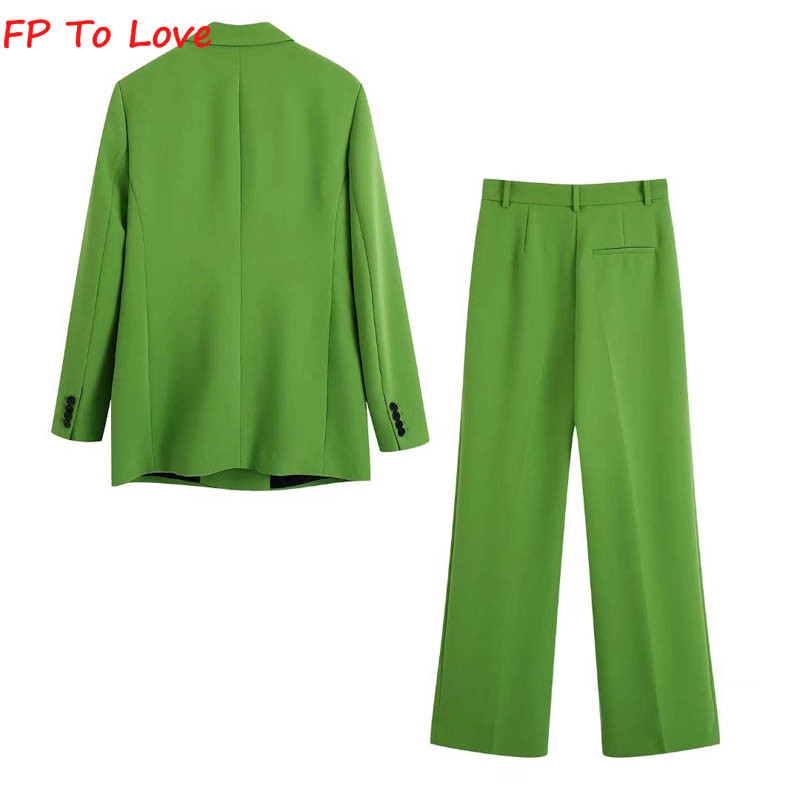FP To Love Woman, oliivivärvi bleiserid erkrohelised laia säärega püksid 2022SS kevad-sügissuvised püksid, kaherealised komplektid