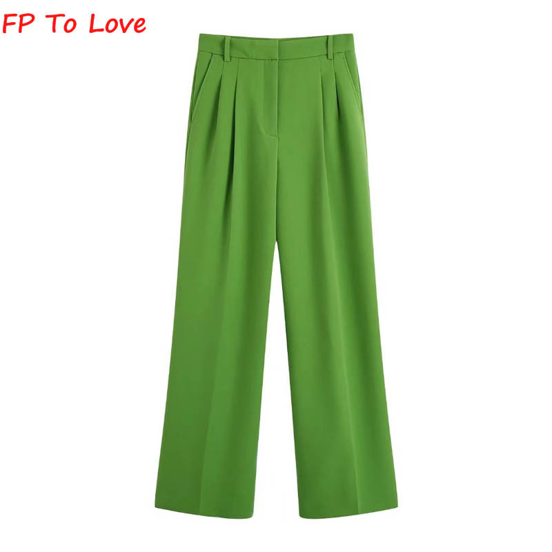 FP To Love Woman, oliivivärvi bleiserid erkrohelised laia säärega püksid 2022SS kevad-sügissuvised püksid, kaherealised komplektid