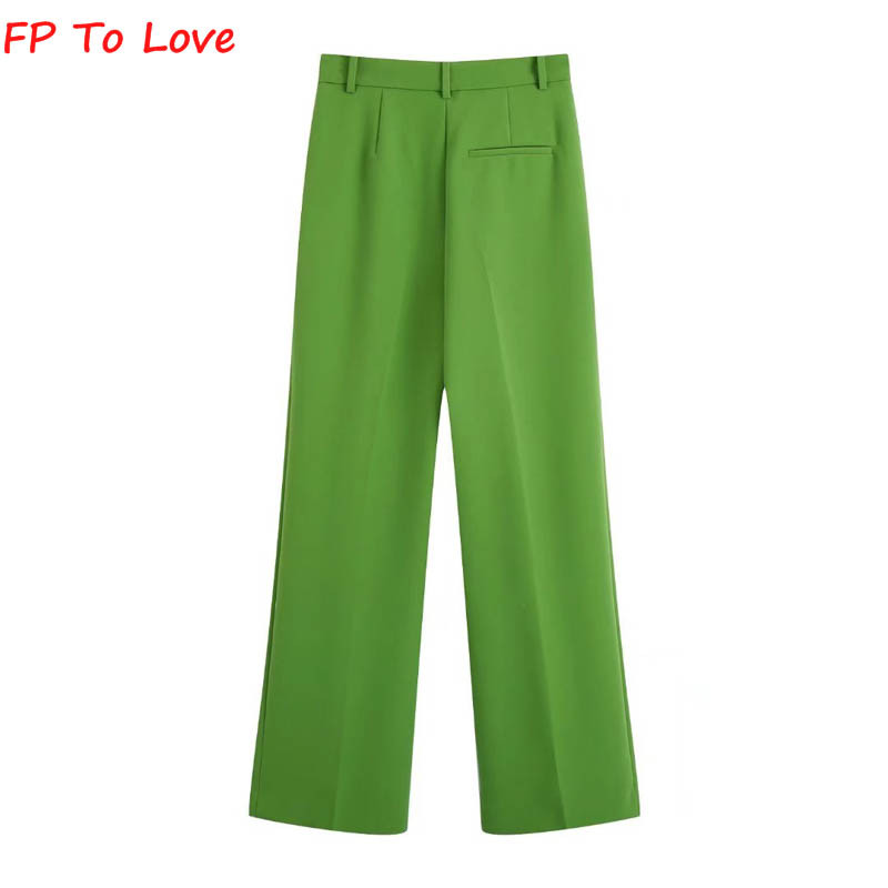 FP To Love Woman, oliivivärvi bleiserid erkrohelised laia säärega püksid 2022SS kevad-sügissuvised püksid, kaherealised komplektid