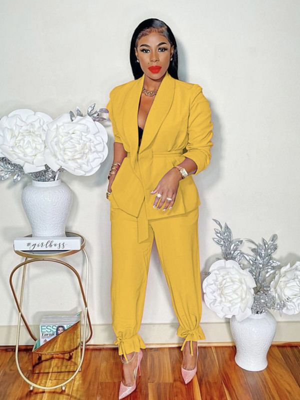 CM.YAYA Ins Γυναικεία Κοστούμι Παντελόνι με Δέματα και Ζώνες Μακρυμάνικο Blazer OL Streetwear Fashion Two Σετ 2 τεμαχίων Γυναικεία φόρμα