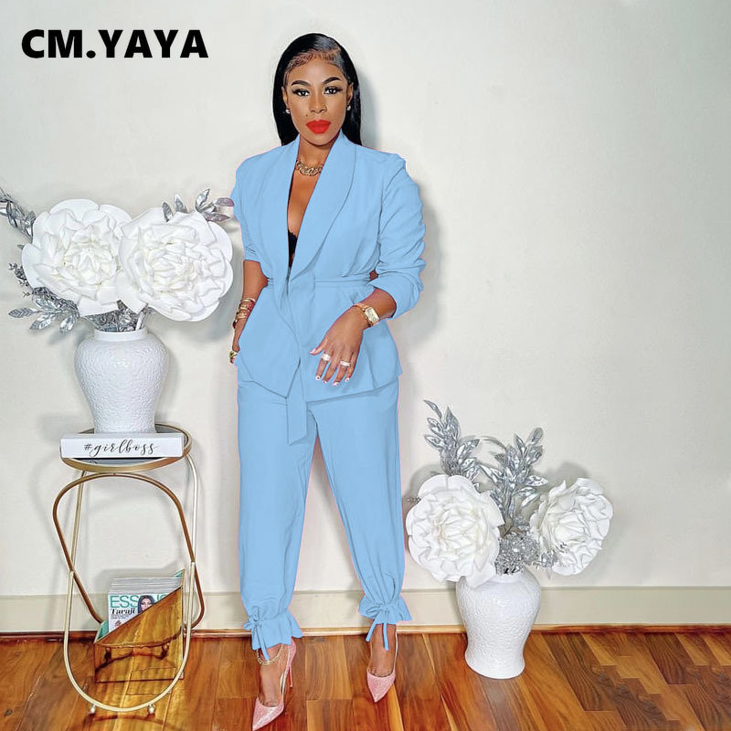 CM.YAYA Ins Γυναικεία Κοστούμι Παντελόνι με Δέματα και Ζώνες Μακρυμάνικο Blazer OL Streetwear Fashion Two Σετ 2 τεμαχίων Γυναικεία φόρμα
