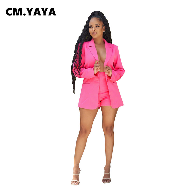 CMYAYA Elegant Office Lady lühikesed püksid, 2022. aasta suvine pikkade varrukatega bleisertop, mis sobib kahe kaheosalise komplektiga, 2022. aasta naiste komplektid