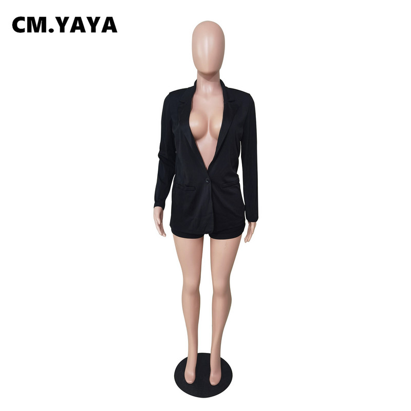 CMYAYA Elegant Office Lady lühikesed püksid, 2022. aasta suvine pikkade varrukatega bleisertop, mis sobib kahe kaheosalise komplektiga, 2022. aasta naiste komplektid