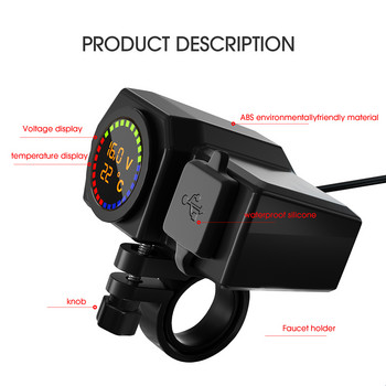 ΝΕΟ 12-24V 3.4A Ψηφιακό Διπλό USB Μοτοσικλέτας Μοτοσικλέτας Προσαρμογέας Φορτιστής Τιμονιού Θερμόμετρο για Φορτιστή Κινητού Τηλεφώνου