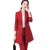 Γυναικείο Γυναικείο Γυναικείο Επίσημο Παντελόνι Μαύρο Κόκκινο Ριγέ Γυναικείο Λεπτό Μακρύ Σακάκι και Παντελόνι Σετ 2 τεμαχίων για Εργασία