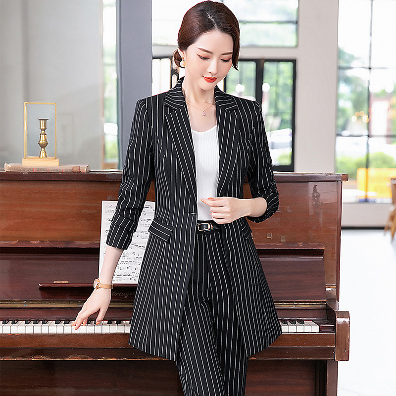 Γυναικείο Γυναικείο Γυναικείο Επίσημο Παντελόνι Μαύρο Κόκκινο Ριγέ Γυναικείο Λεπτό Μακρύ Σακάκι και Παντελόνι Σετ 2 τεμαχίων για Εργασία