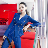 Costum cu pantaloni pentru femei, noua moda de primavara toamna, cu talie elastica intreaga, cu pantaloni dublu, costum pentru femei, set de blazer pentru dama de birou, simplu