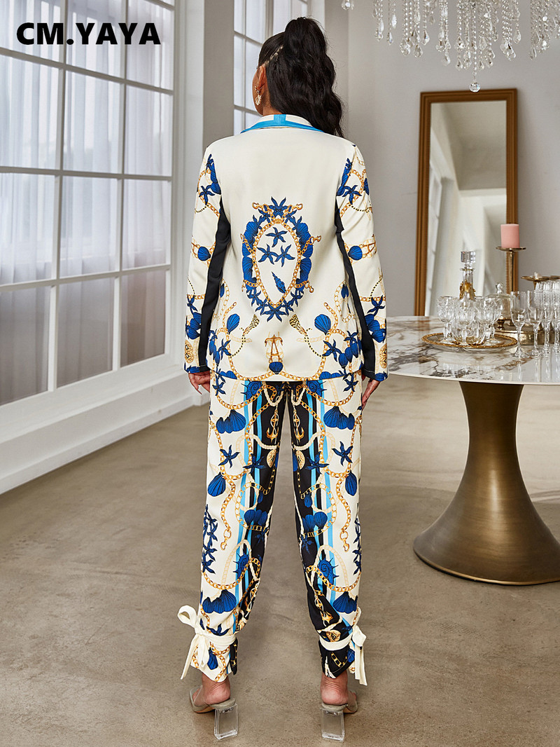 CM.YAYA naiste vintage Paisley trükitud bleiserülikond ja kikipüksid, mis sobivad kahe 2-osalise komplektiga naiste sügistalvise šikka varustusega