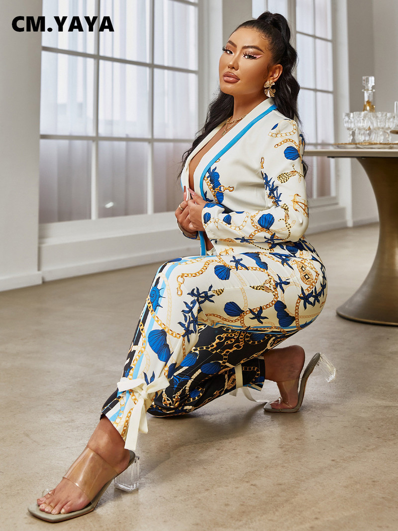 CM.YAYA naiste vintage Paisley trükitud bleiserülikond ja kikipüksid, mis sobivad kahe 2-osalise komplektiga naiste sügistalvise šikka varustusega