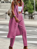 CM.YAYA Costum blazer lung cu un buton, elegant, fără mâneci, pentru femei, toamnă, iarnă, pantaloni creion, set 2 piese, ținute, trening