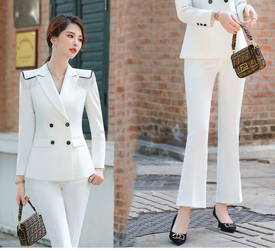 Επίσημο Λευκό Παντελόνι Plus Size 5XL με παντελόνι και μπλέιζερ παλτό για γυναίκες Φθινοπωρινό χειμερινό επαγγελματικό κοστούμι