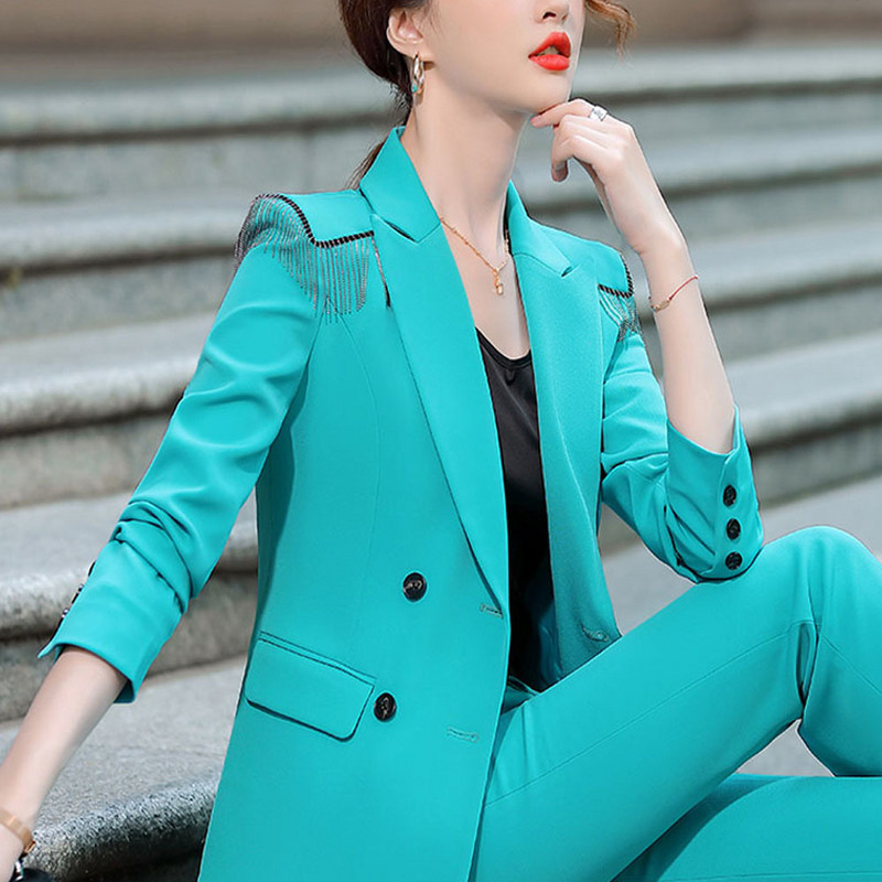 Επίσημο Λευκό Παντελόνι Plus Size 5XL με παντελόνι και μπλέιζερ παλτό για γυναίκες Φθινοπωρινό χειμερινό επαγγελματικό κοστούμι