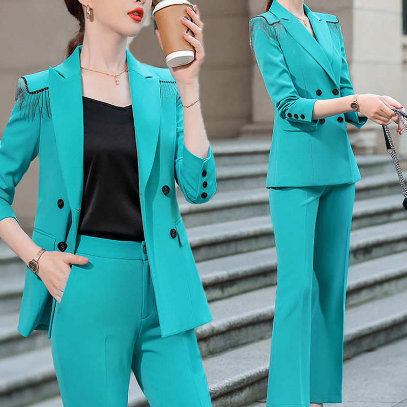 Επίσημο Λευκό Παντελόνι Plus Size 5XL με παντελόνι και μπλέιζερ παλτό για γυναίκες Φθινοπωρινό χειμερινό επαγγελματικό κοστούμι