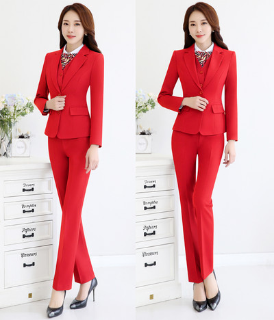 2021 Nou Set 3 bucăți Pantaloni pentru femei Birou Doamnă Uniforme de lucru de afaceri Blazer Jachetă Vestă Pantaloni Costum Haine de toamnă