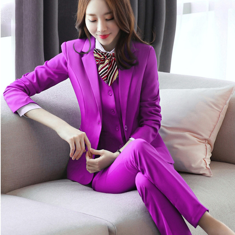 2021 Nou Set 3 bucăți Pantaloni pentru femei Birou Doamnă Uniforme de lucru de afaceri Blazer Jachetă Vestă Pantaloni Costum Haine de toamnă