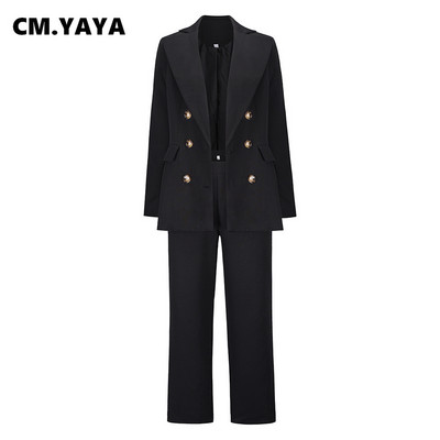 CM.YAYA Toamnă Iarnă Clasic Set de bază pentru femei Blazer cu mâneci lungi Costum pantaloni Office Lady Trening Set două piese ținută fitness